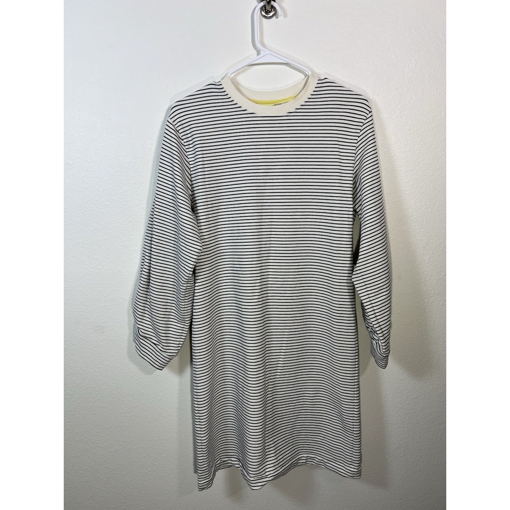 Boden Womens Striped Sweatshirt Dress Ivory N Black Cotton Fleece US 6 Capsule